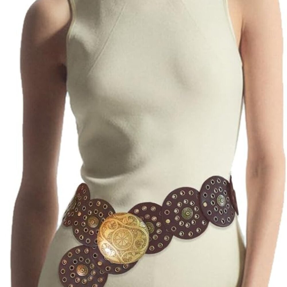 Vintage Boho Concho Leather Waist Belt - image 3